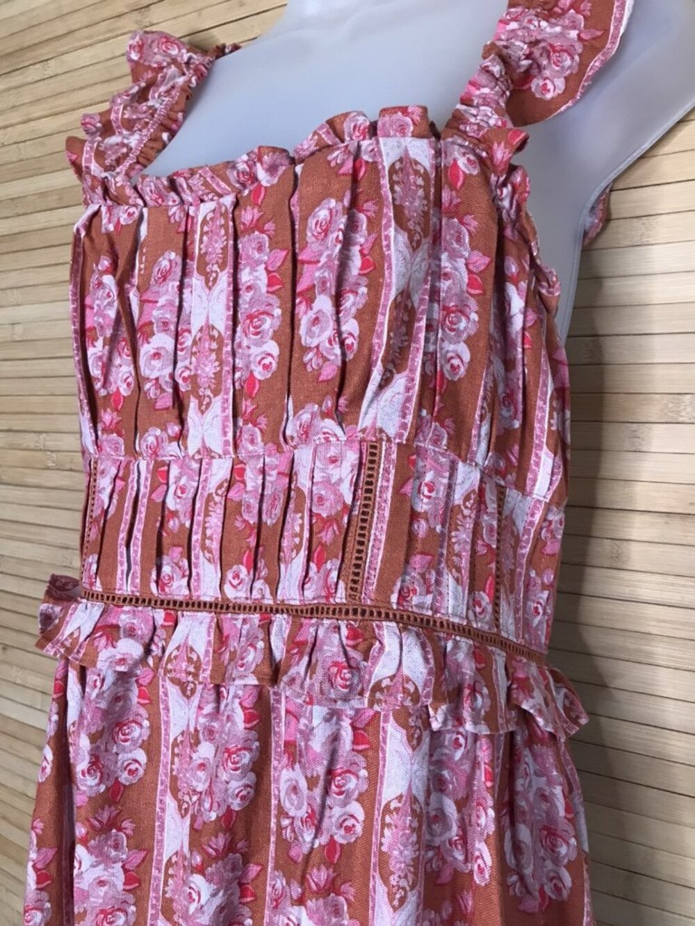 House of Harlow 1960 sz M Medium Helena Floral Linen Maxi Prairie Dress Cottage - Picture 5 of 7